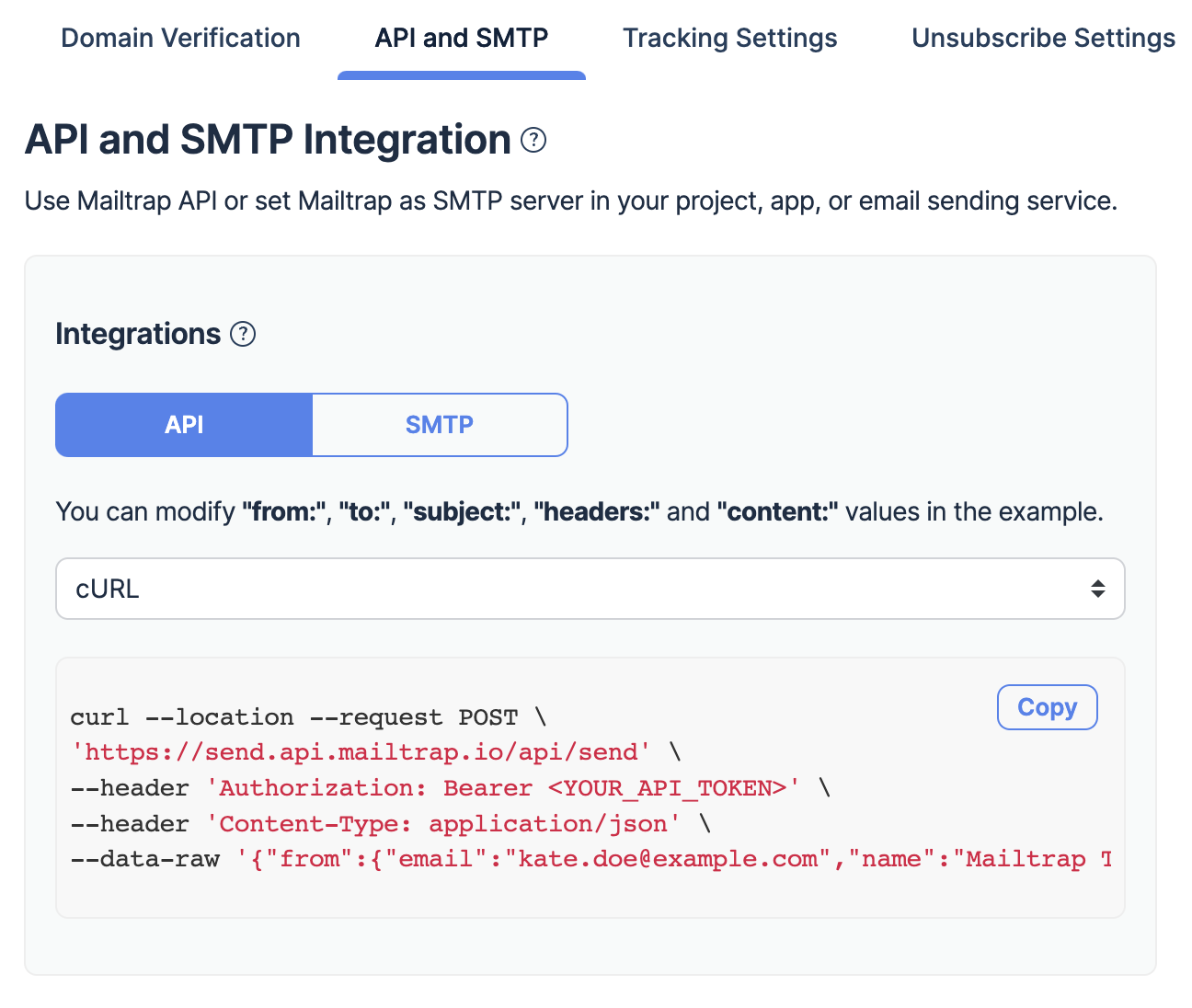 Mailtrap Email Sending - API integration 