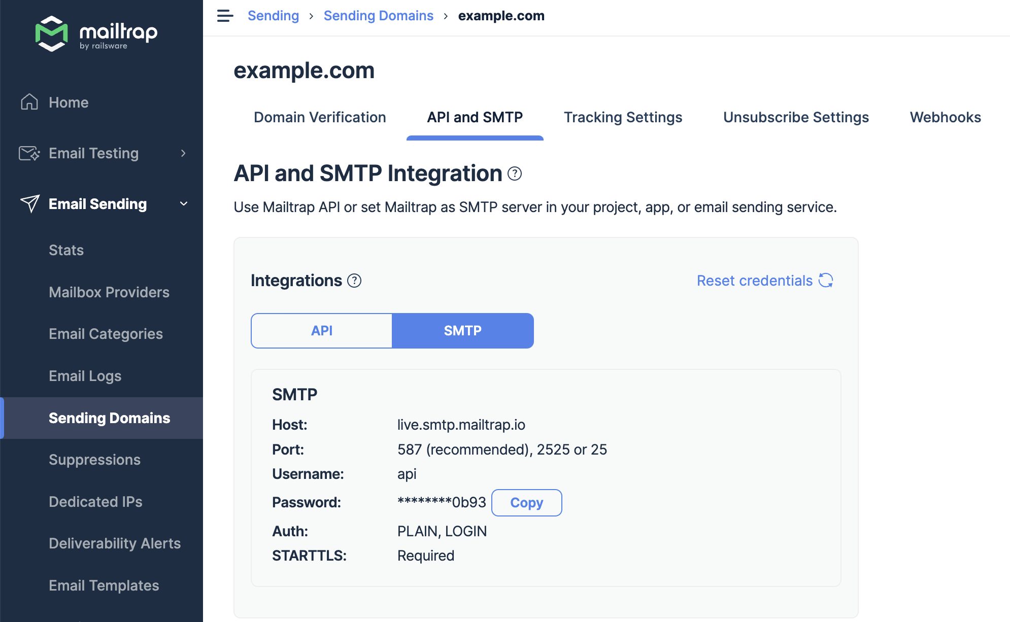 Mailtrap Email Sending - SMTP integration 
