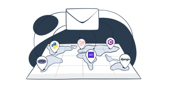 This is a featured image for an article on how to send emails with SMTP from popular languages and frameworks