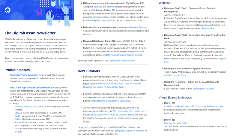 DigitalOcean newsletter 