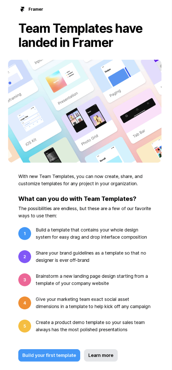 Framer product update email 