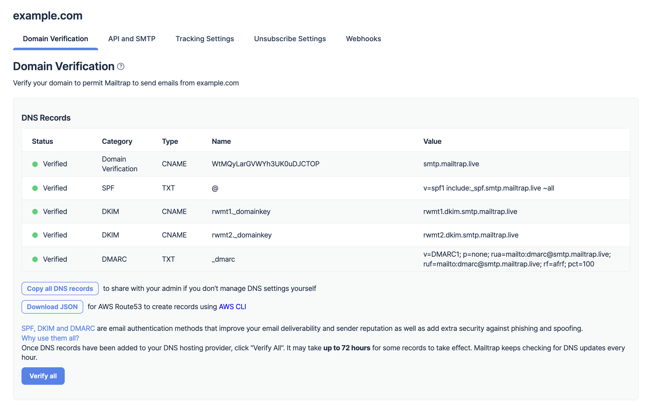 Mailtrap Email Sending domain verification