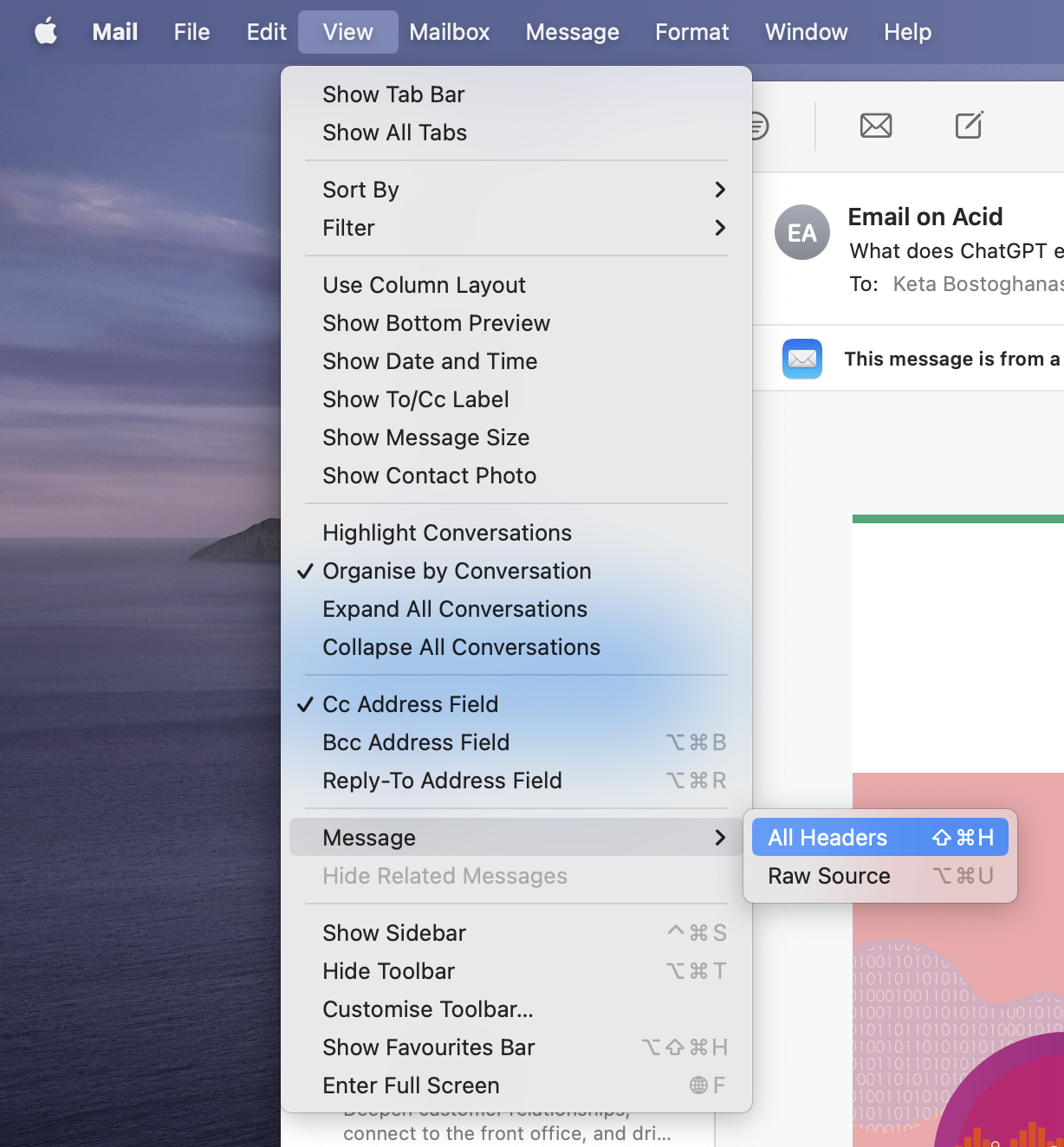 Viewing email headers in Apple Mail