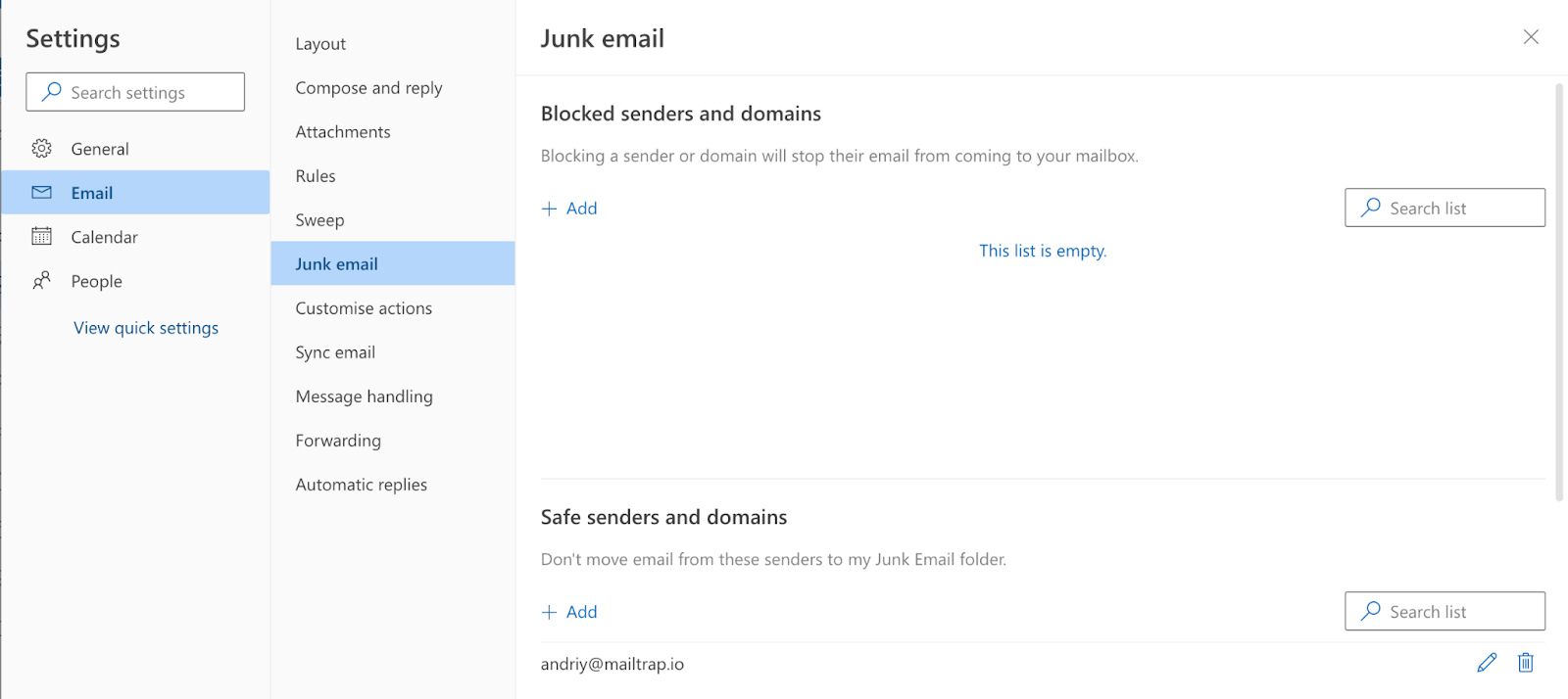 Adding contacts to safe senders in Outlook webmail
