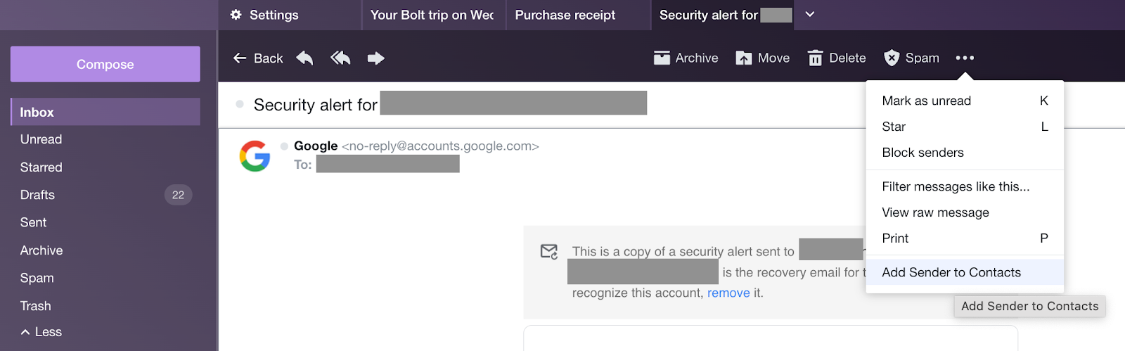 Whitelisting the sender by adding them to contacts in Yahoo 