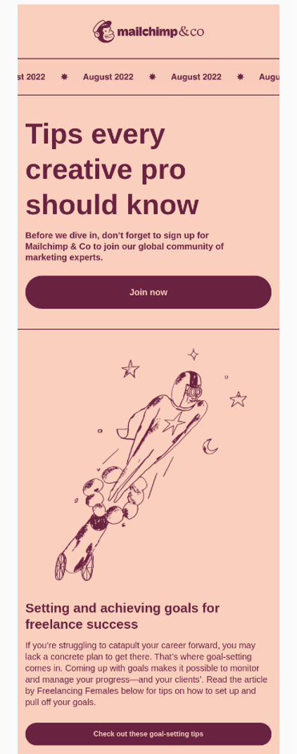 Mailchimp newsletter in monochromatic pastel color
