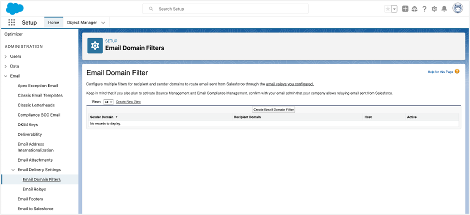 Salesforce email domain filters 