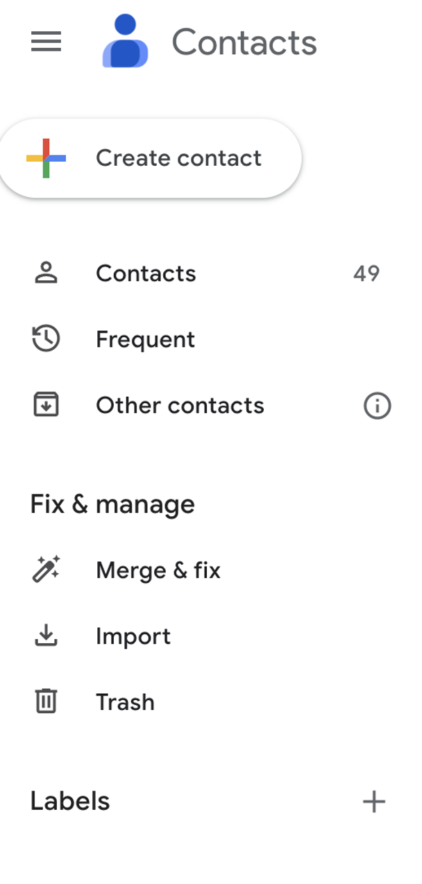 Gmail Contacts settings 