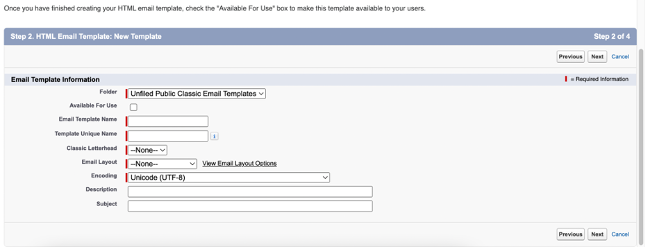 Salesforce HTML email template basic information menu