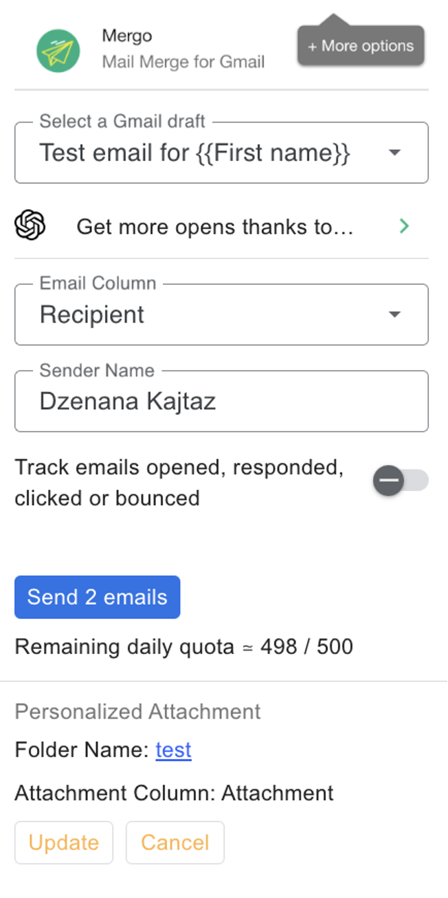 Mail Merge for Gmail plug 