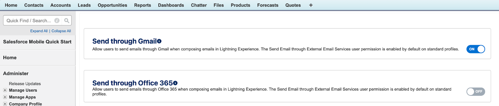 Configuring external email services in Salesforce Classic 