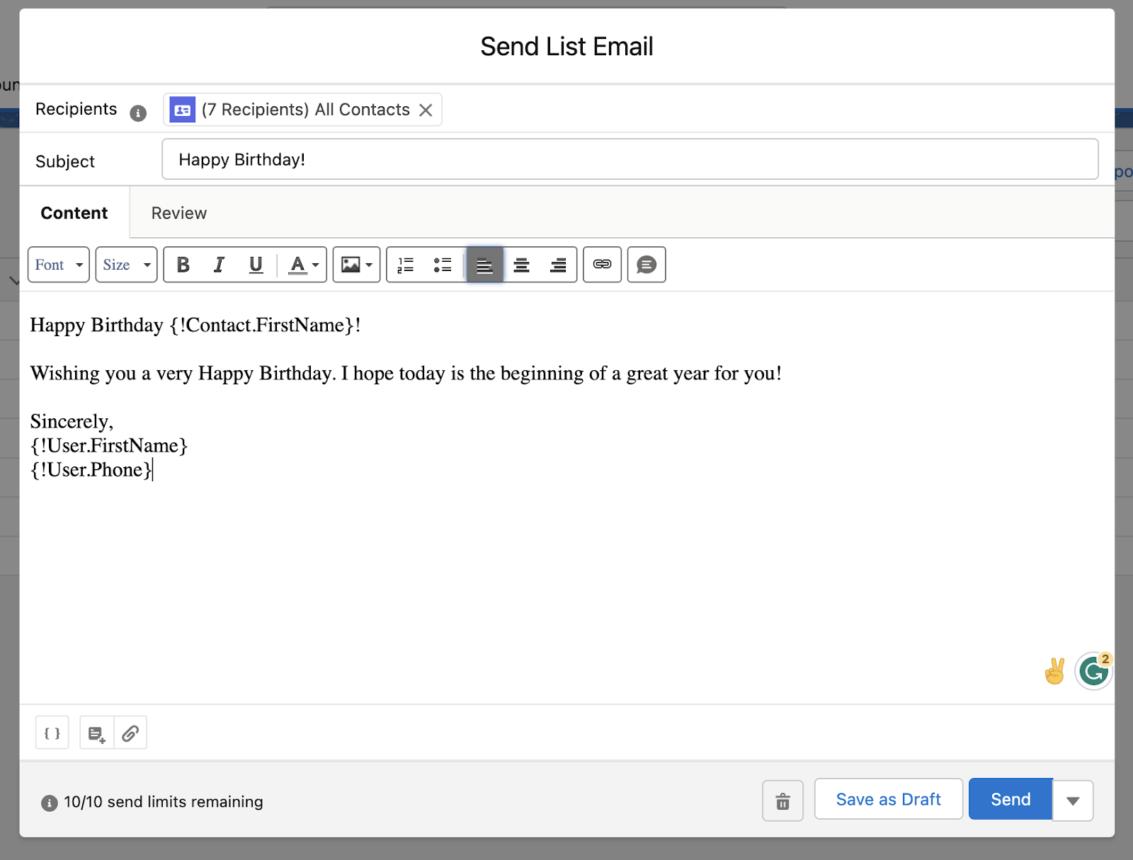 Creating a list email 