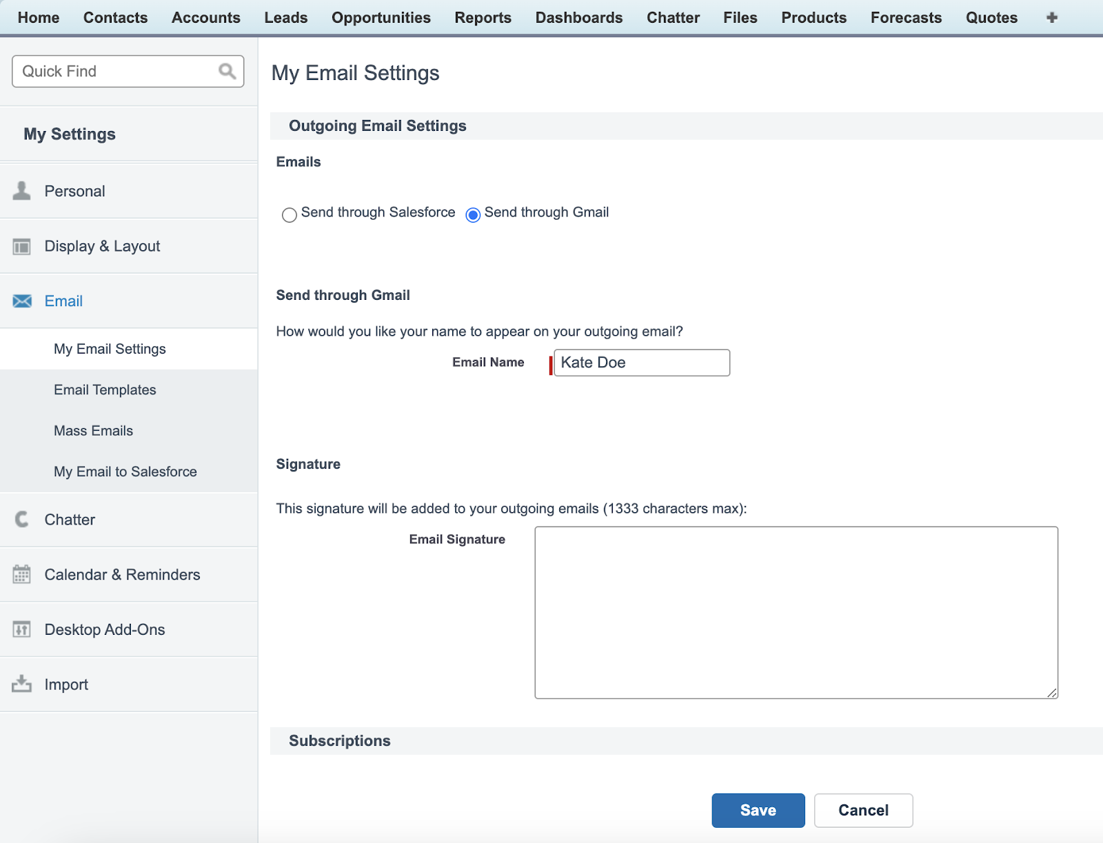 Configuring email settings in Salesforce Classic