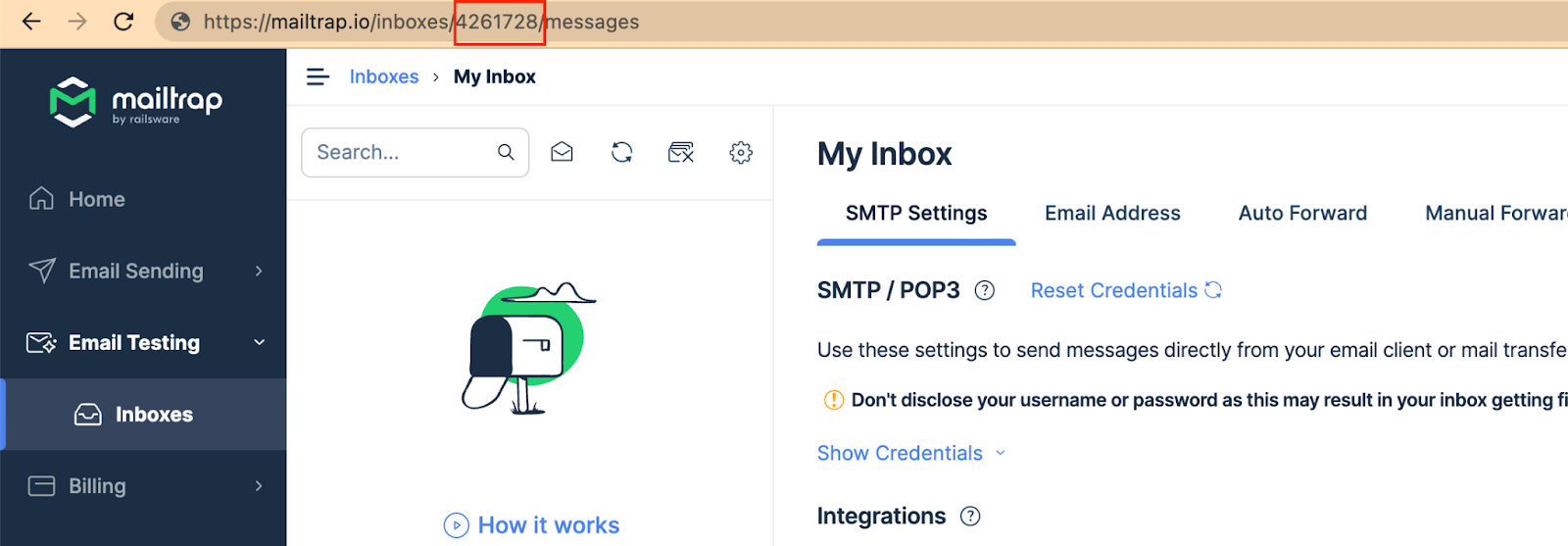 Accessing the inbox ID in Mailtrap 