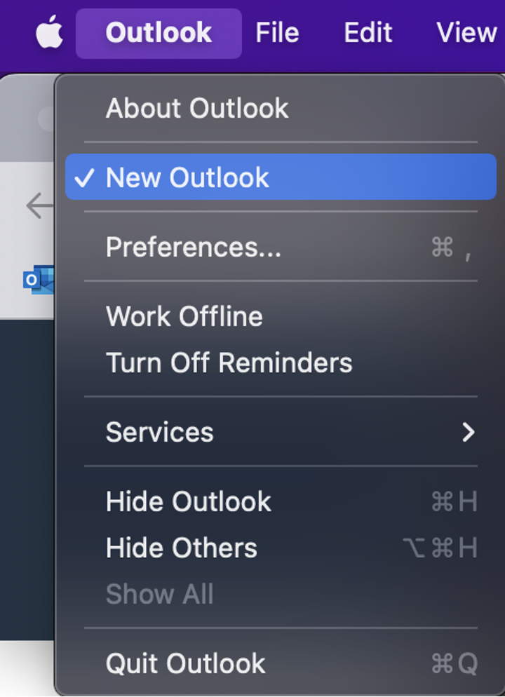 Dropdown menu for New Outlook UI 