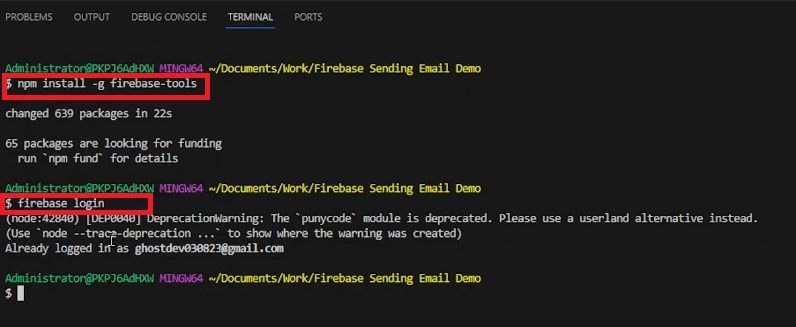 A screenshot depicting Firebase login process.