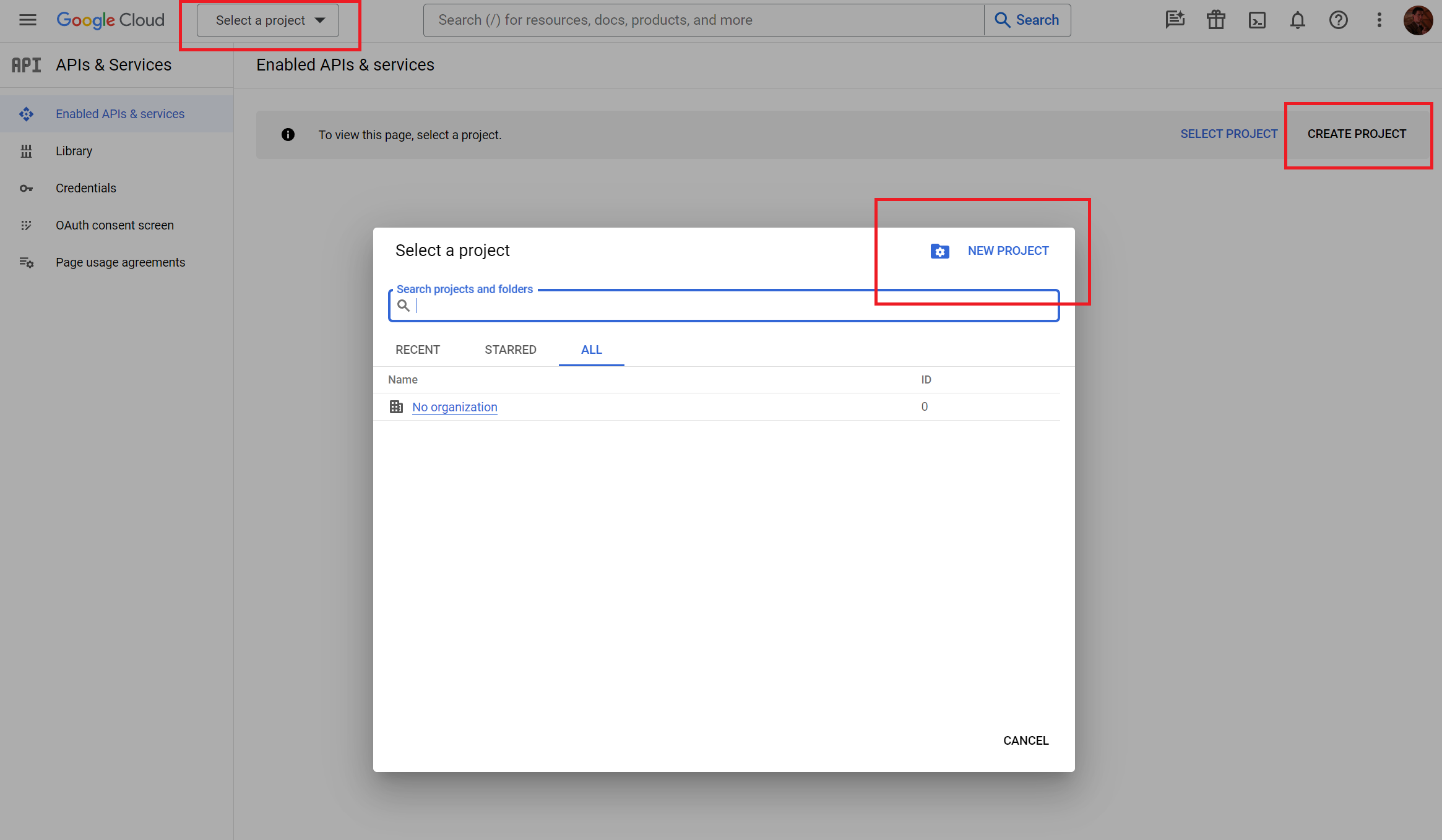 How to create a new project in Google Developers Console