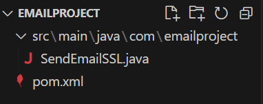 Screenshot depicting folder structure for a java email project.