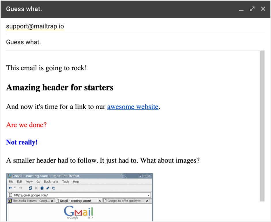 This is an image showing an HTML email rendered by Gmail