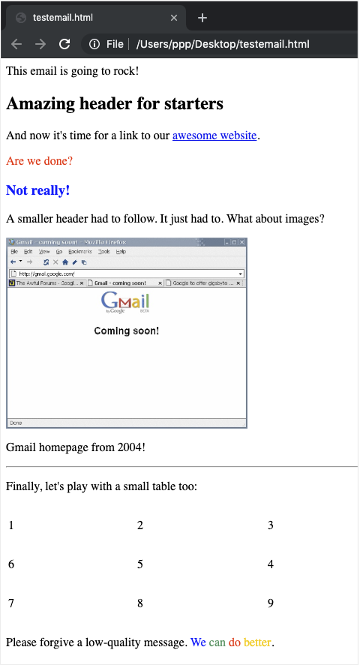 This is an image showing an HTML email rendered in a browser