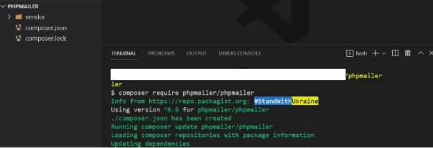 This is an image showing a command prompt in a PHPMailer project