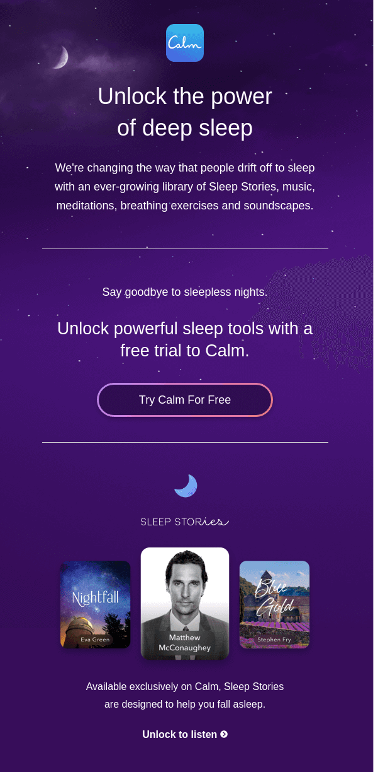 This is an image showing an email from the Calm app