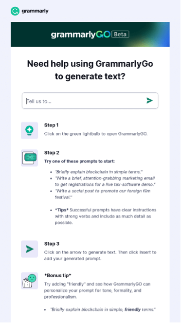 This is an image showing an email from Grammarly 