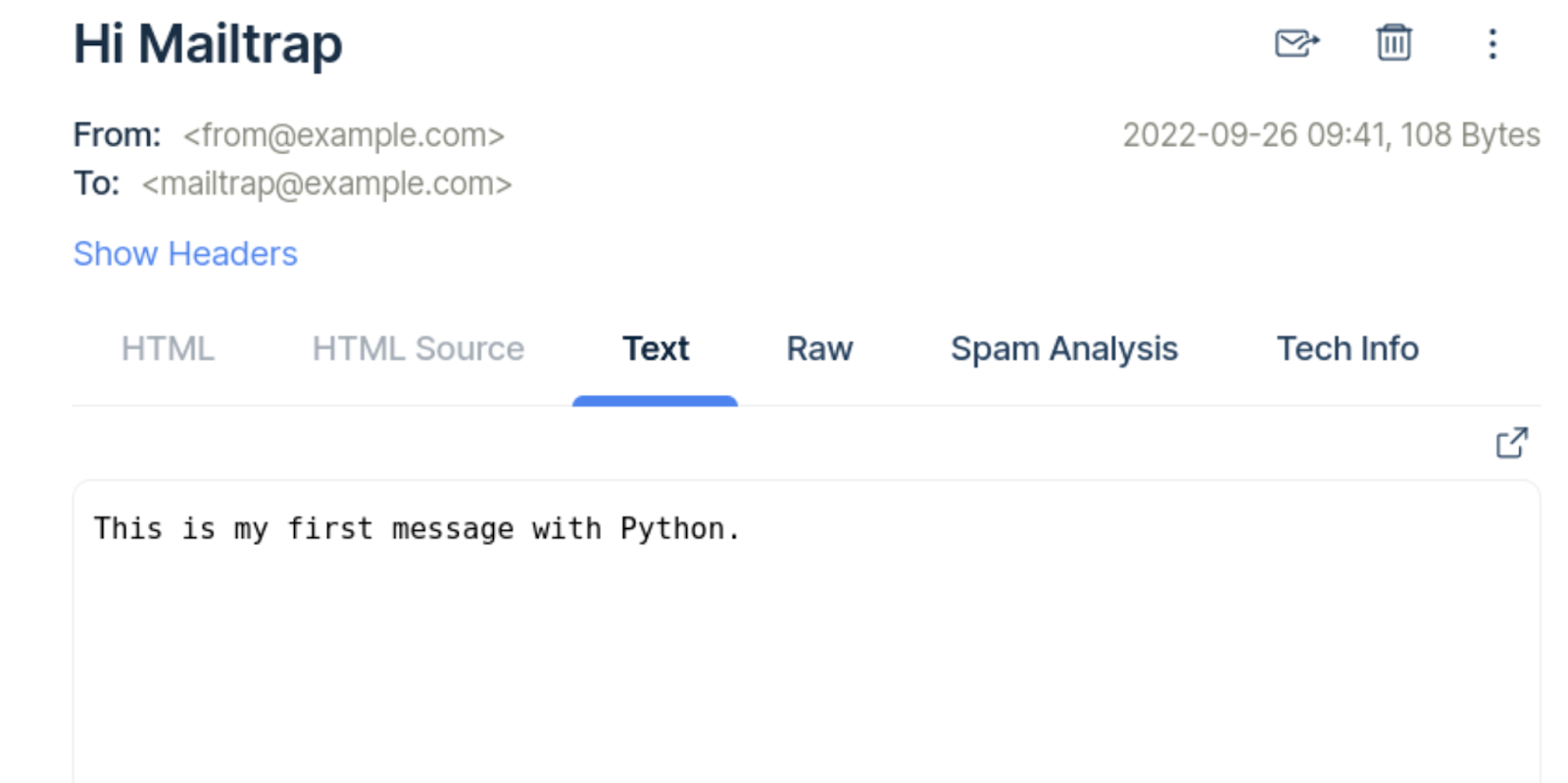 Pré-visualização do texto no Mailtrap Email Testing
