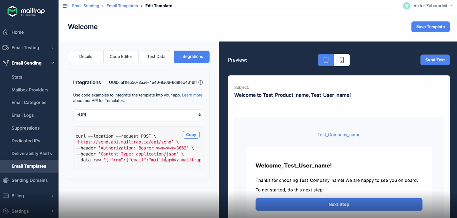 Mailtrap Email Templates feature