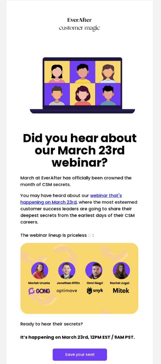 This is an image of a webinar invitation email from EverAfter