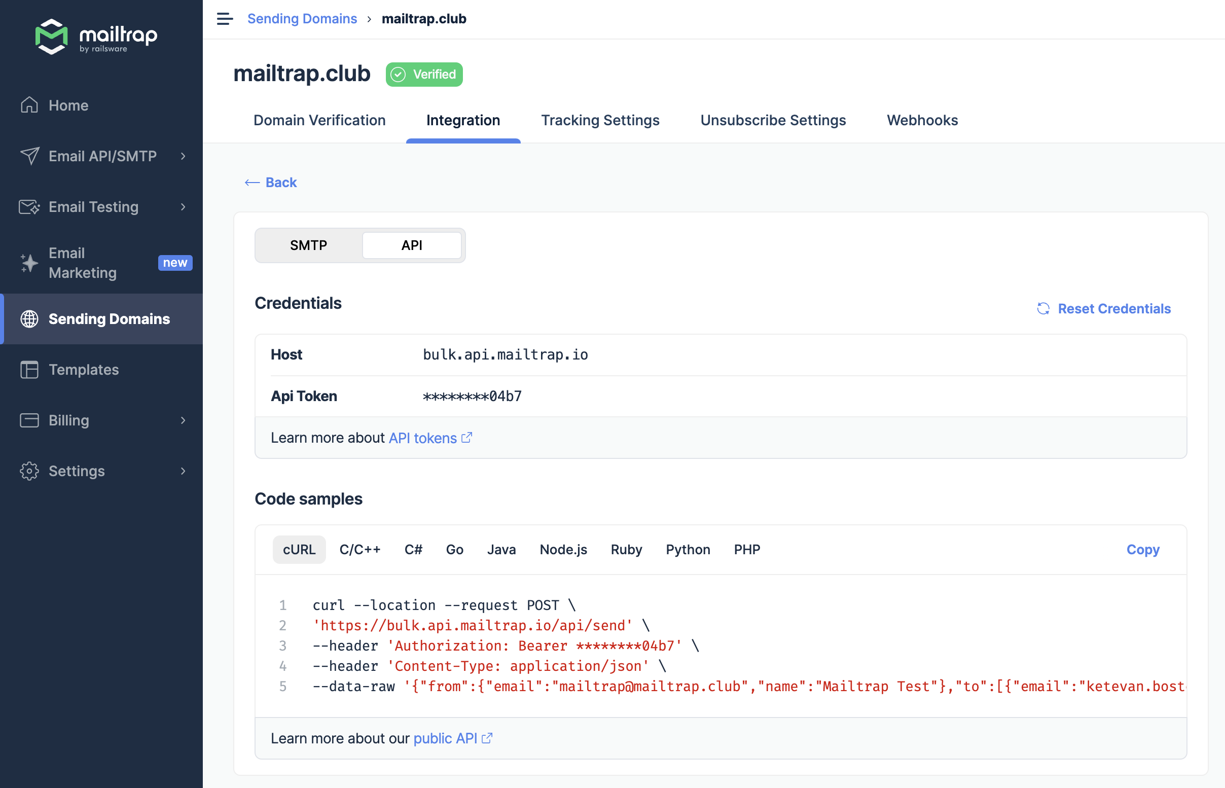 API-Anmeldeinformationen für Massenversand