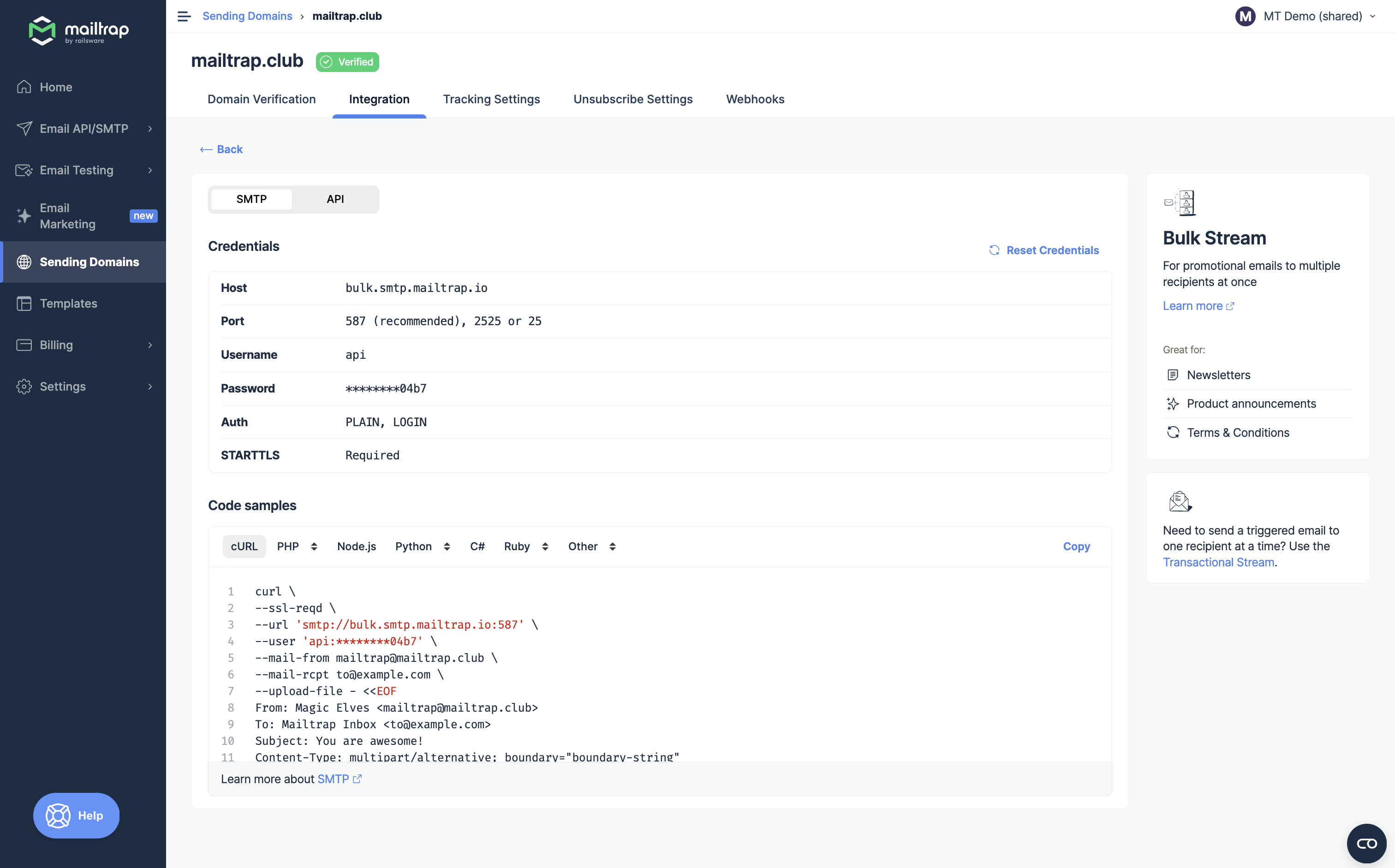 Configuración de Bulk Stream