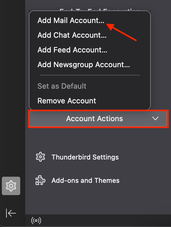 Thunderbird Account Actions menu