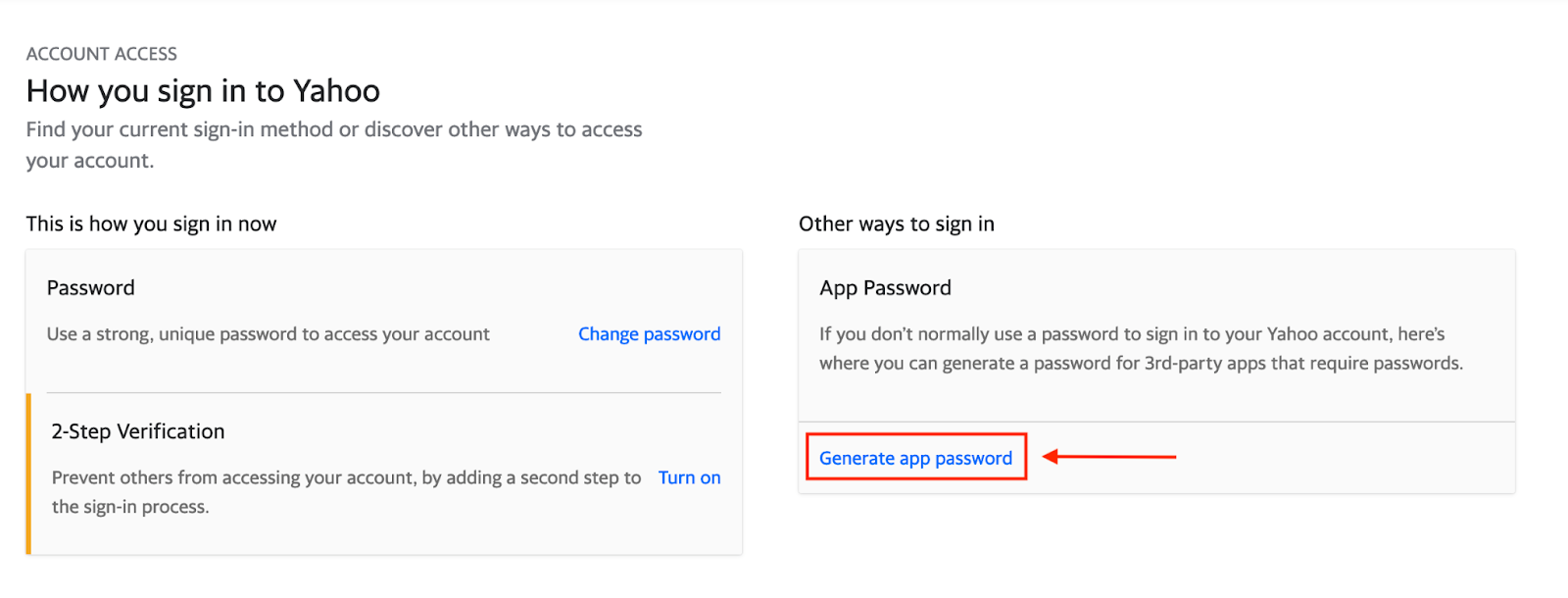 Yahoo Generate app password