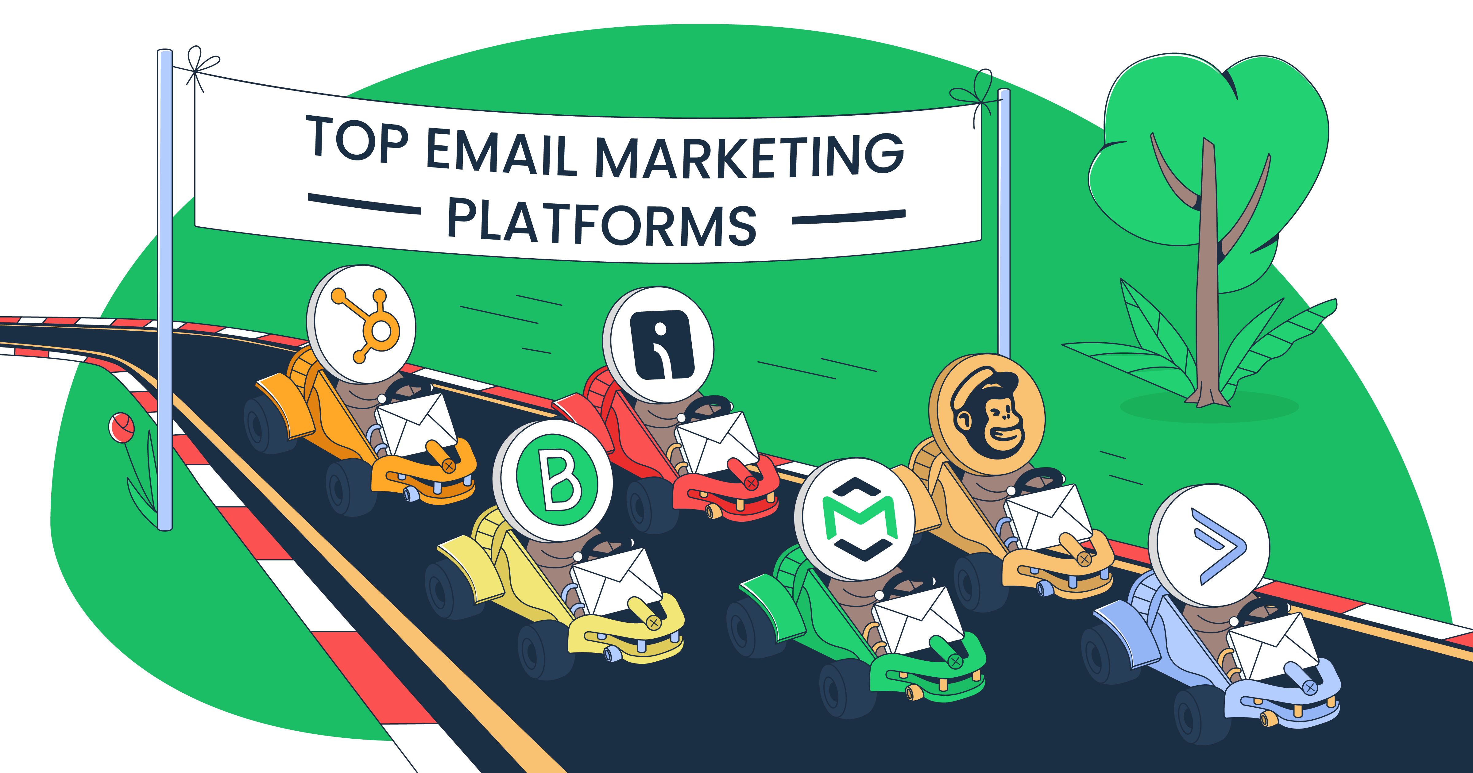 This graphics is a representation of best email marketing platforms for an article that covers the topic in detail.