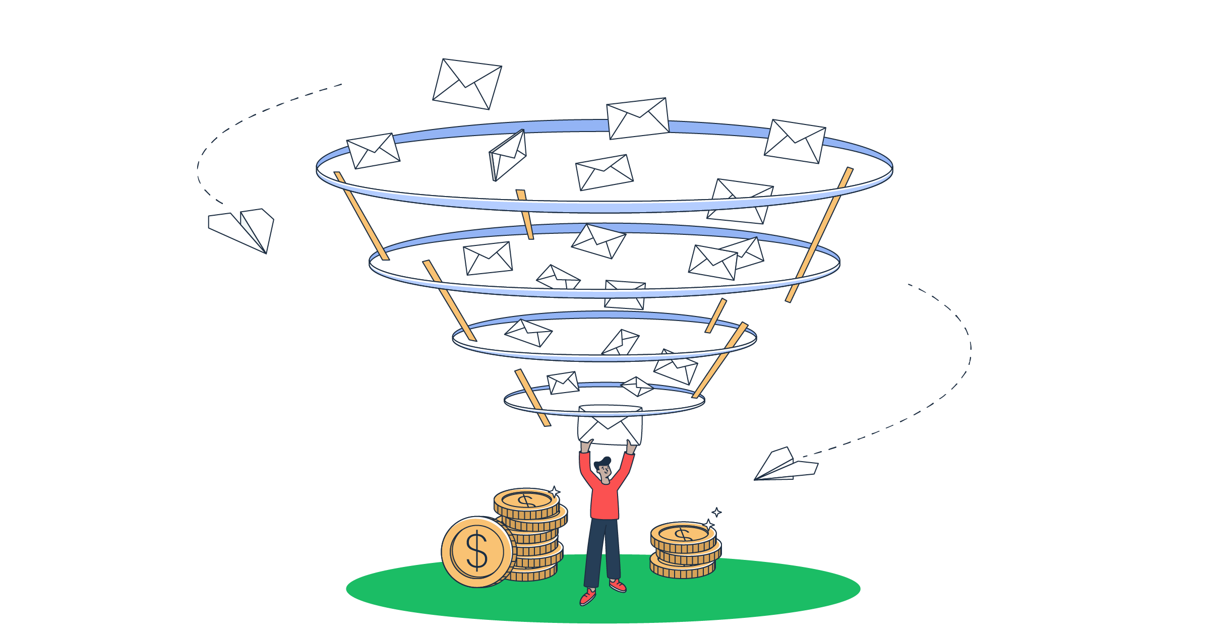 This is a symbolic graphic representation of email marketing lead generation for an article that covers the topic in detail.