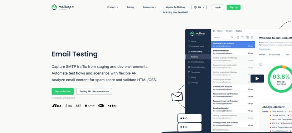 This is an image showing the Mailtrap Email Testing landing page