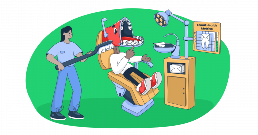 This image is a symbolic graphic representation of email marketing for dentists for an article that covers the topic in detail.
