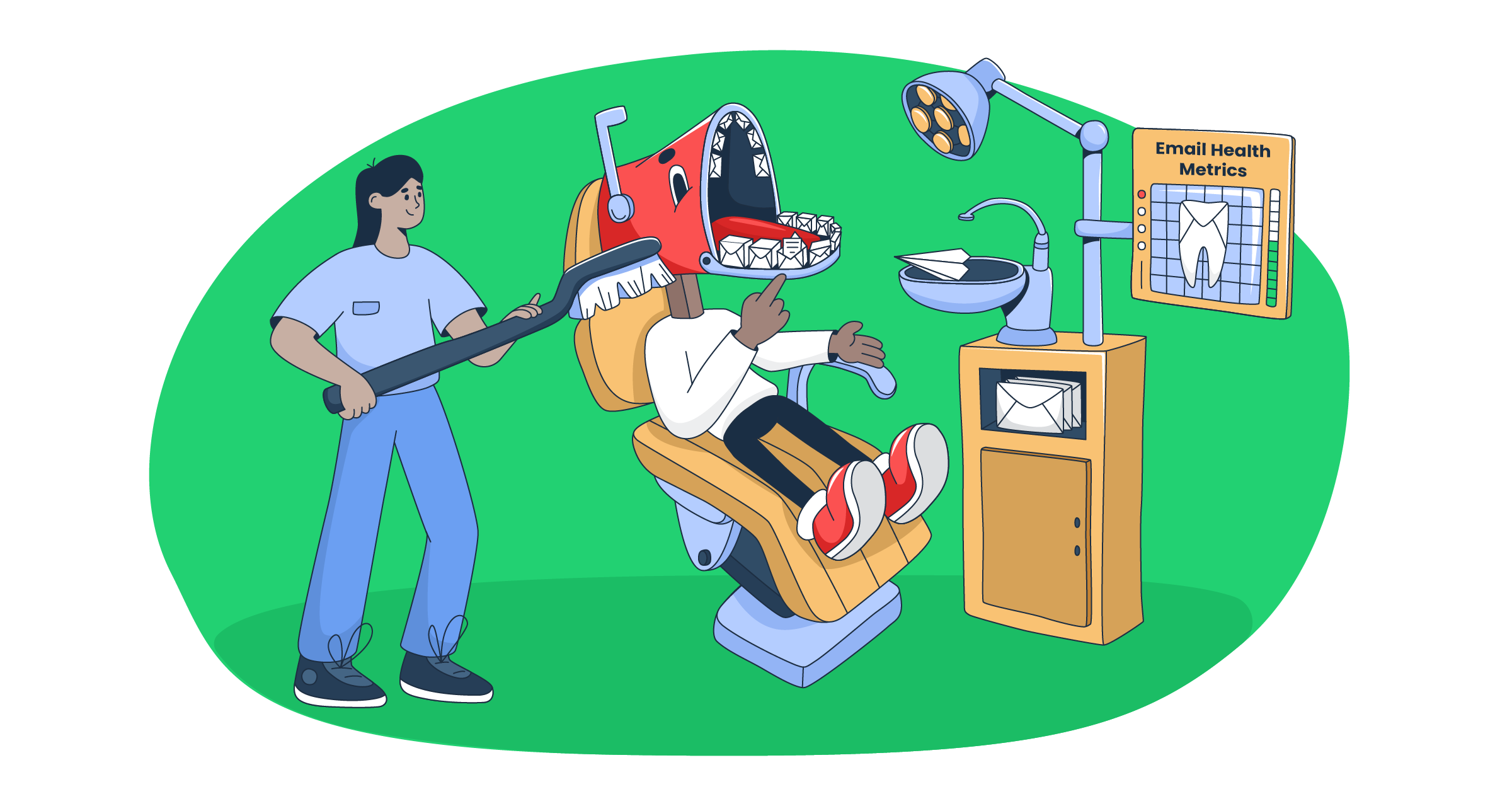 This image is a symbolic graphic representation of email marketing for dentists for an article that covers the topic in detail.