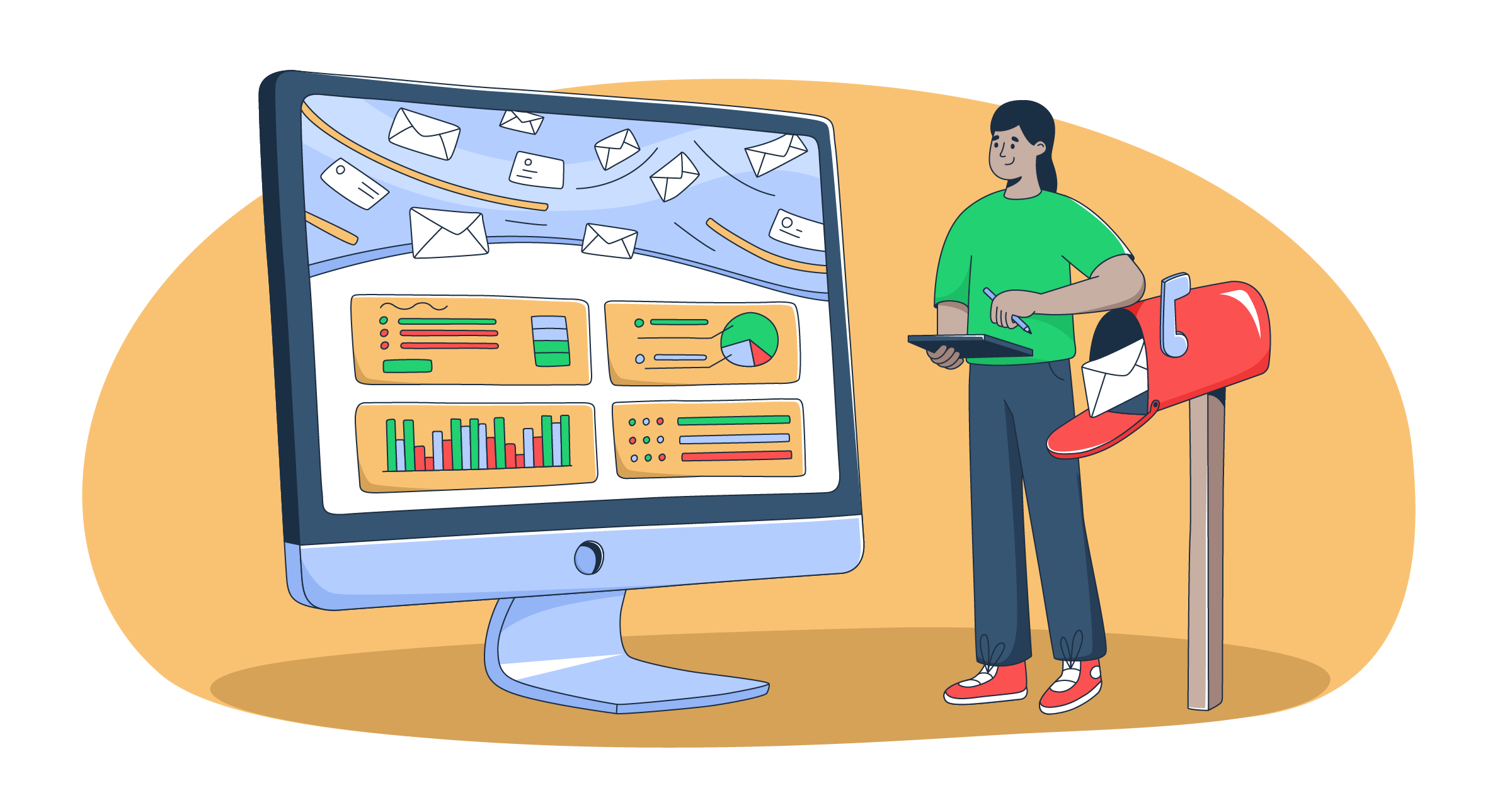 This is a symbolic graphic represntation of monitoring email metrics for an article that covers the topic in detail. 