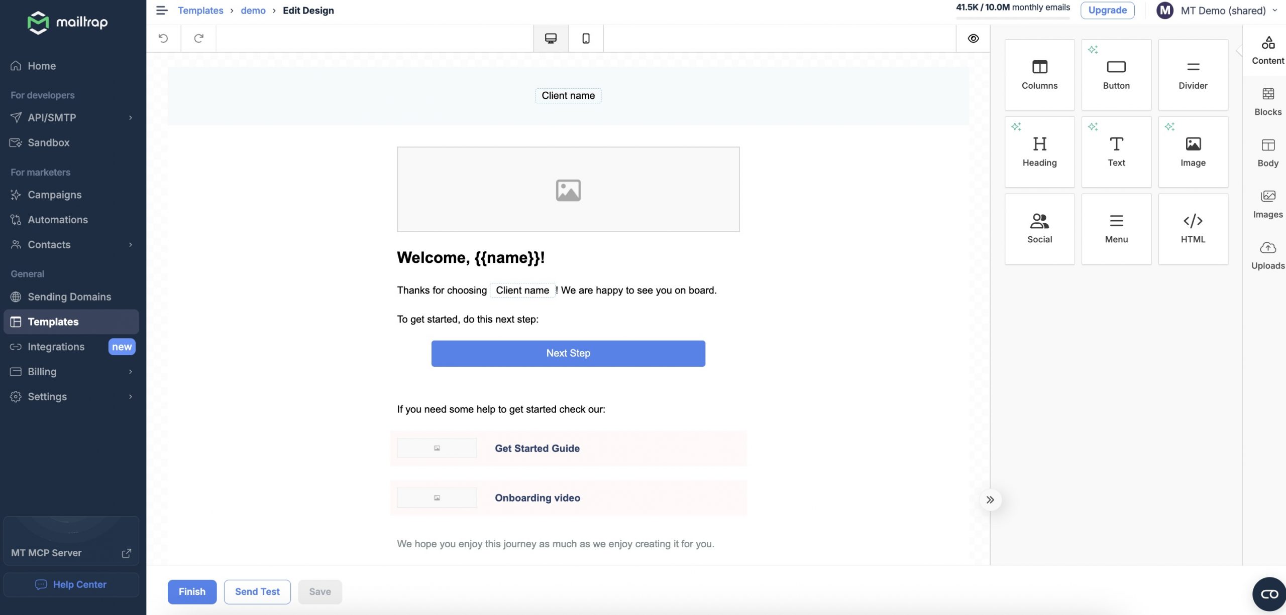 This is an image showing the creation off a demo template.
