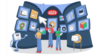 This is a symbolic graphic representation of best email design examples for an article that covers the topic in detail.