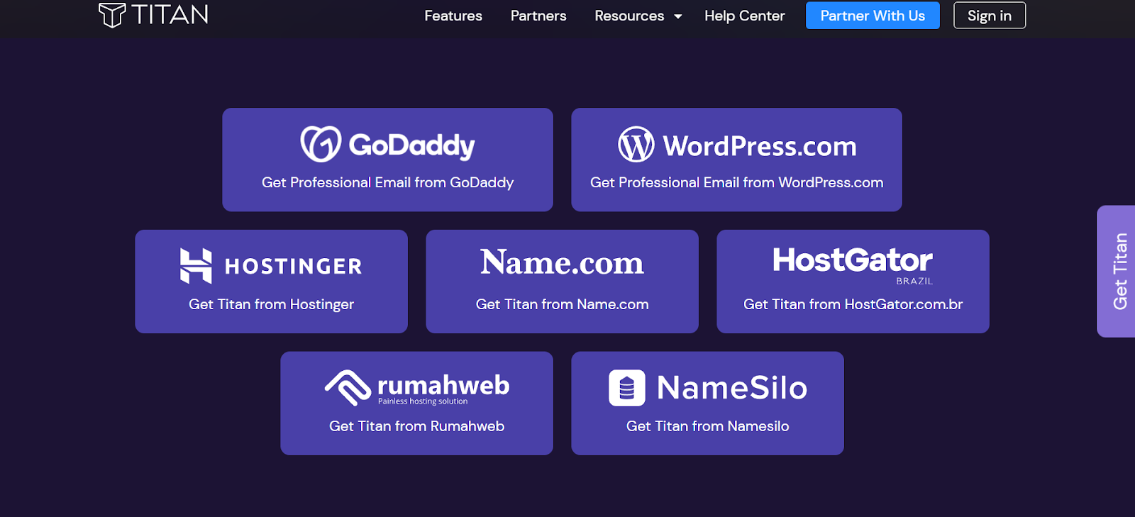 Titan email hosting partners page