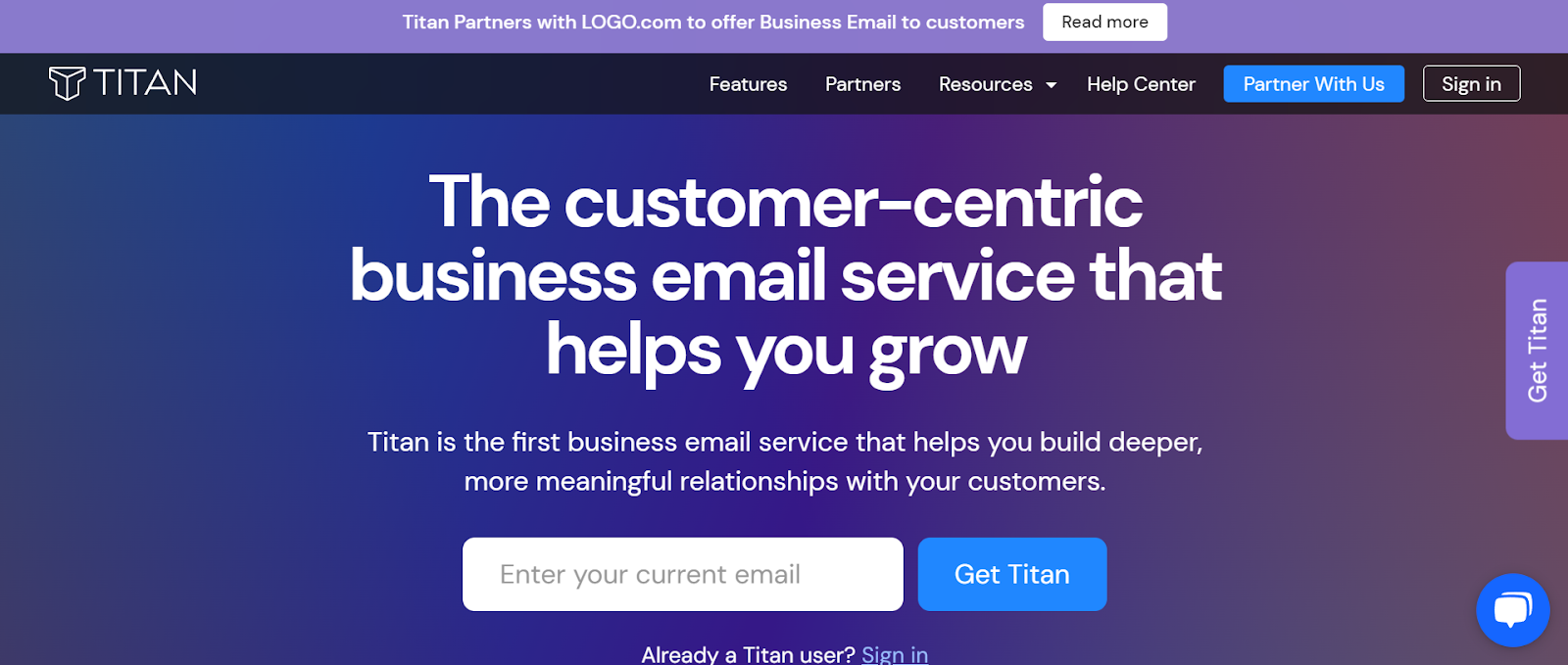 Titan email homepage