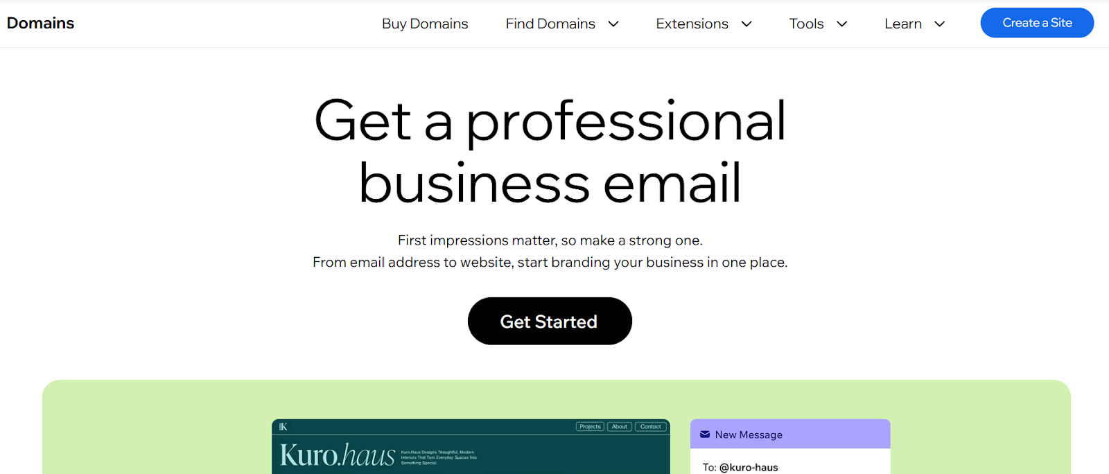 Wix business domain selection page