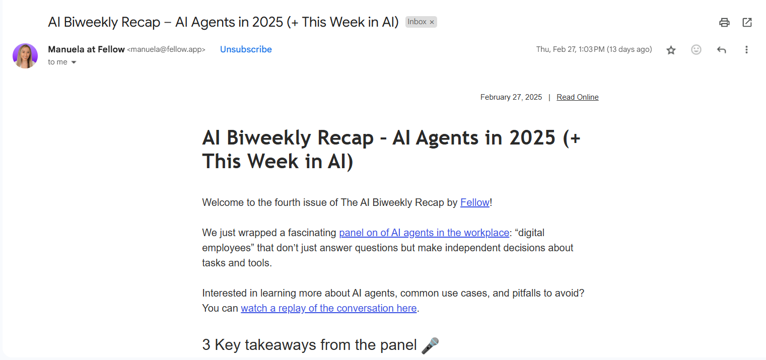 Fellow.app newsletter design example