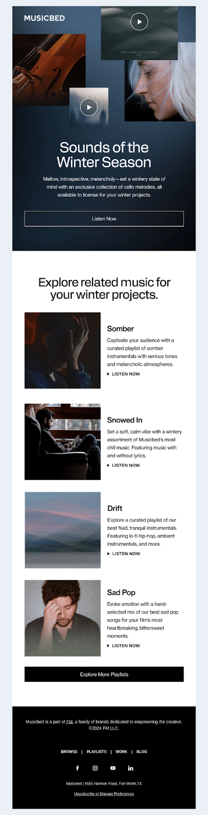 Musicbed email design example