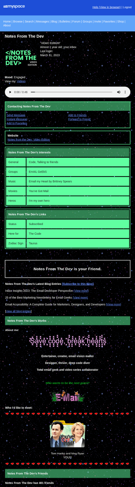MySpace email design example