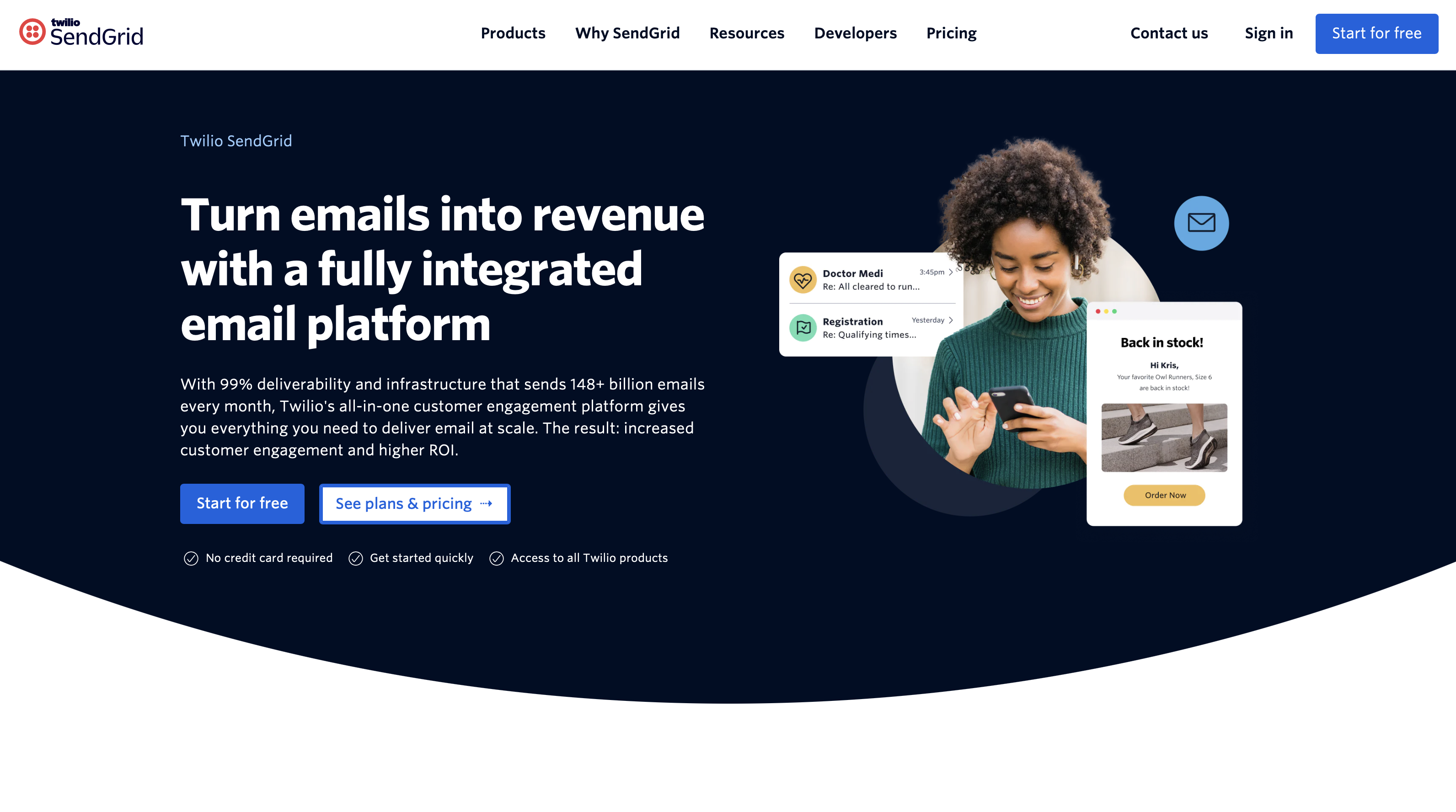 SendGrid homepage