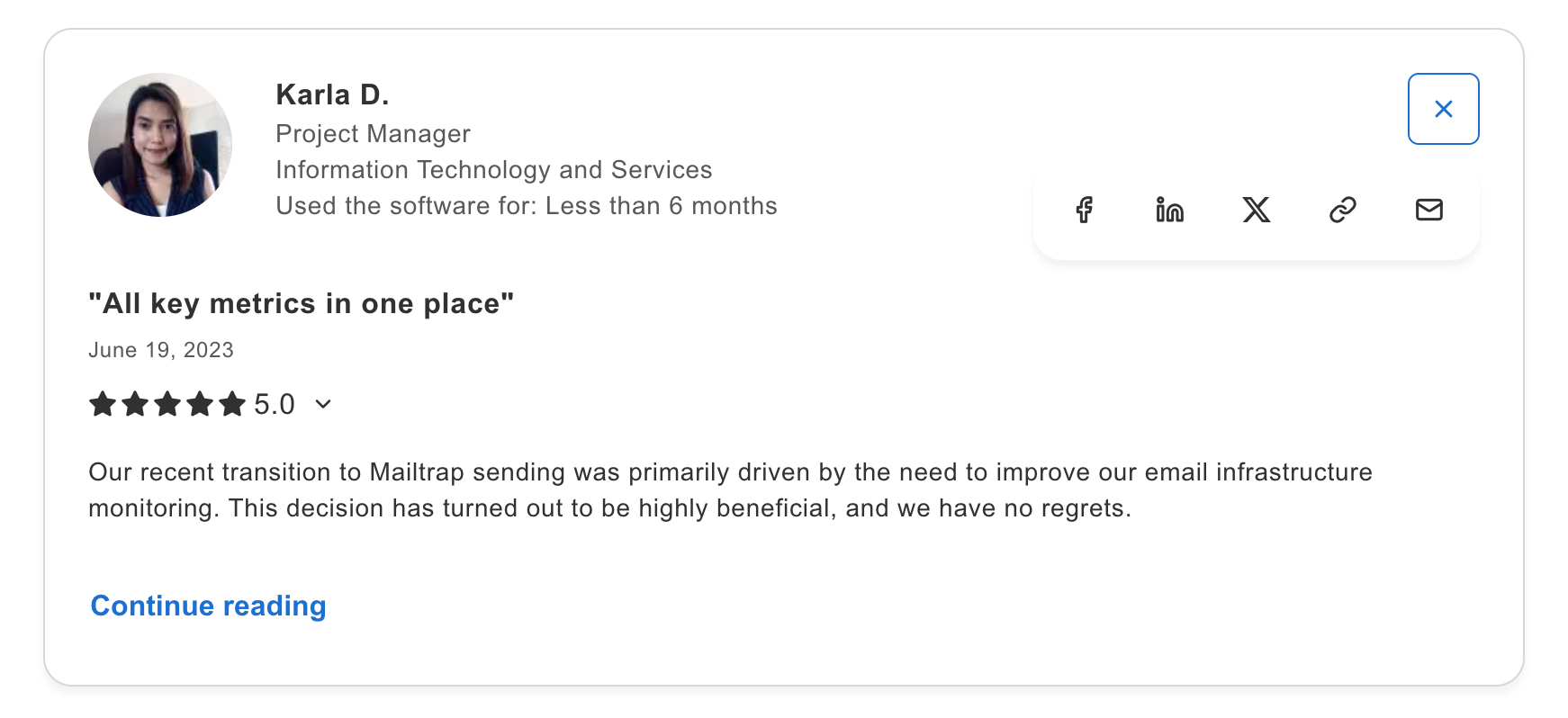 Mailtrap Capterra verified review